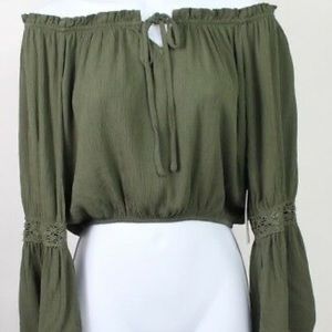 Green off the shoulder crop top blouse